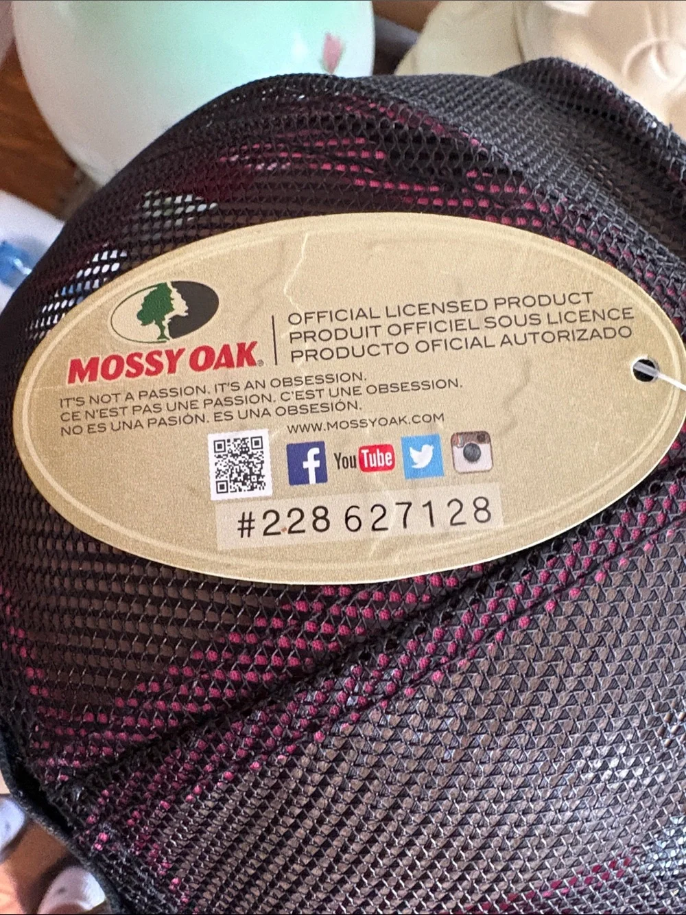 Mossy Oak Black Baseball Cap with Pink Logo - Ladies